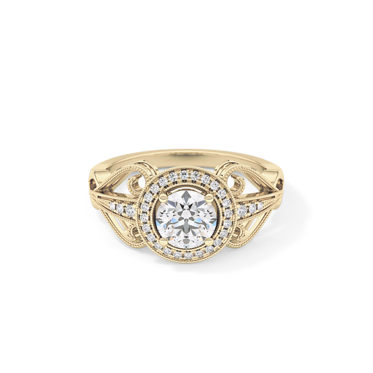 Round Halo & Vintage Art Deco Lab Grown Diamond Engagement Ring