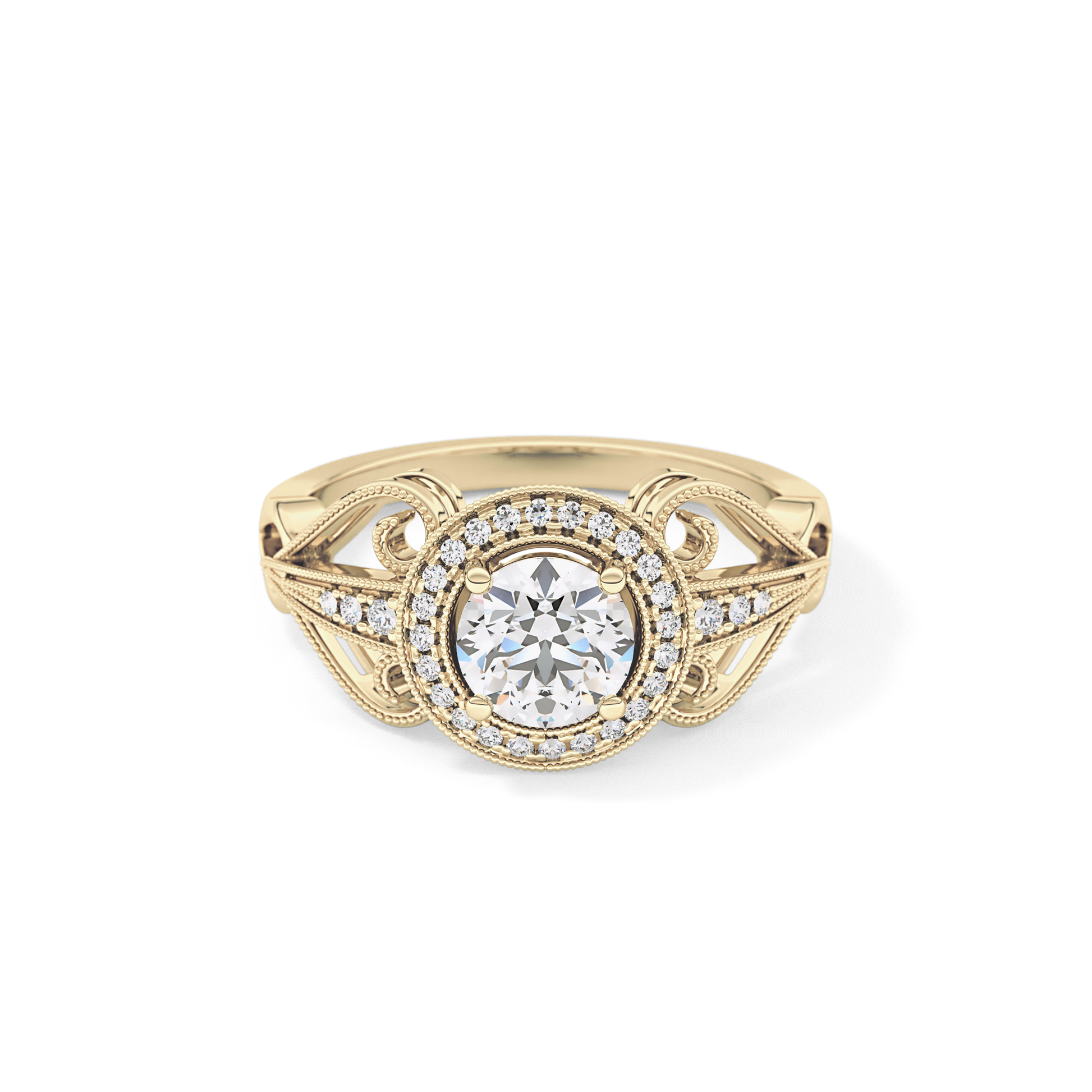 Round Halo & Vintage Art Deco Lab Grown Diamond Engagement Ring