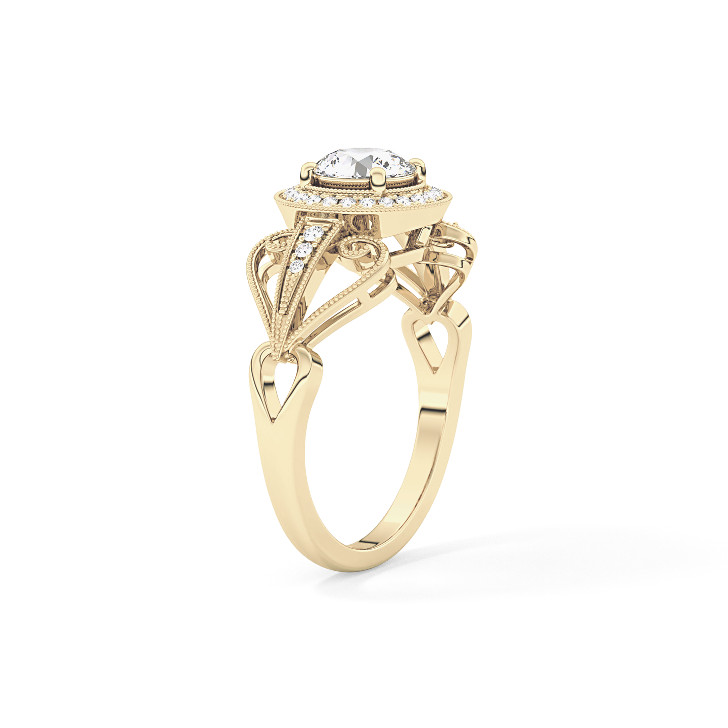 Round Halo & Vintage Art Deco Lab Grown Diamond Engagement Ring