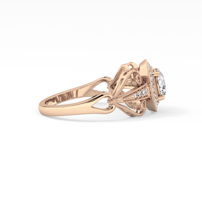 Round Halo & Vintage Art Deco Lab Grown Diamond Engagement Ring