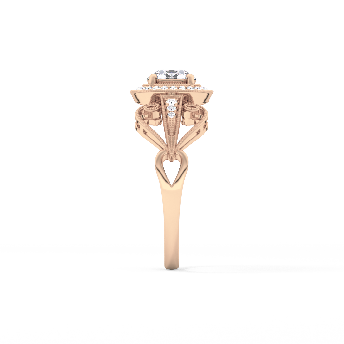 Round Halo & Vintage Art Deco Lab Grown Diamond Engagement Ring