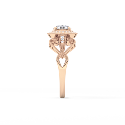 Round Halo & Vintage Art Deco Lab Grown Diamond Engagement Ring