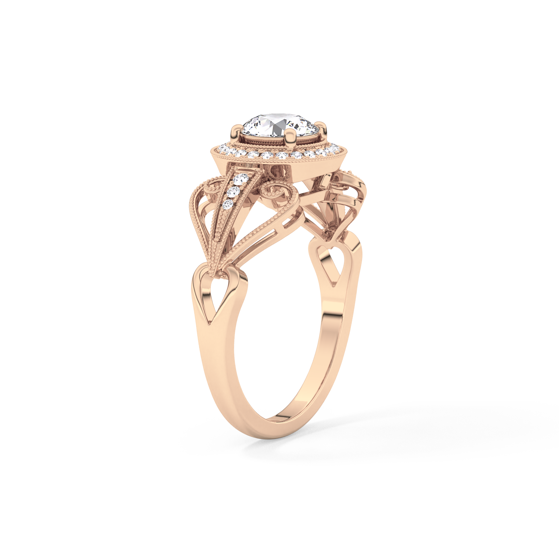 Round Halo & Vintage Art Deco Lab Grown Diamond Engagement Ring