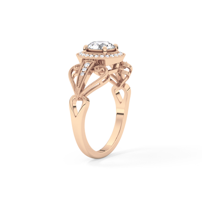 Round Halo & Vintage Art Deco Lab Grown Diamond Engagement Ring