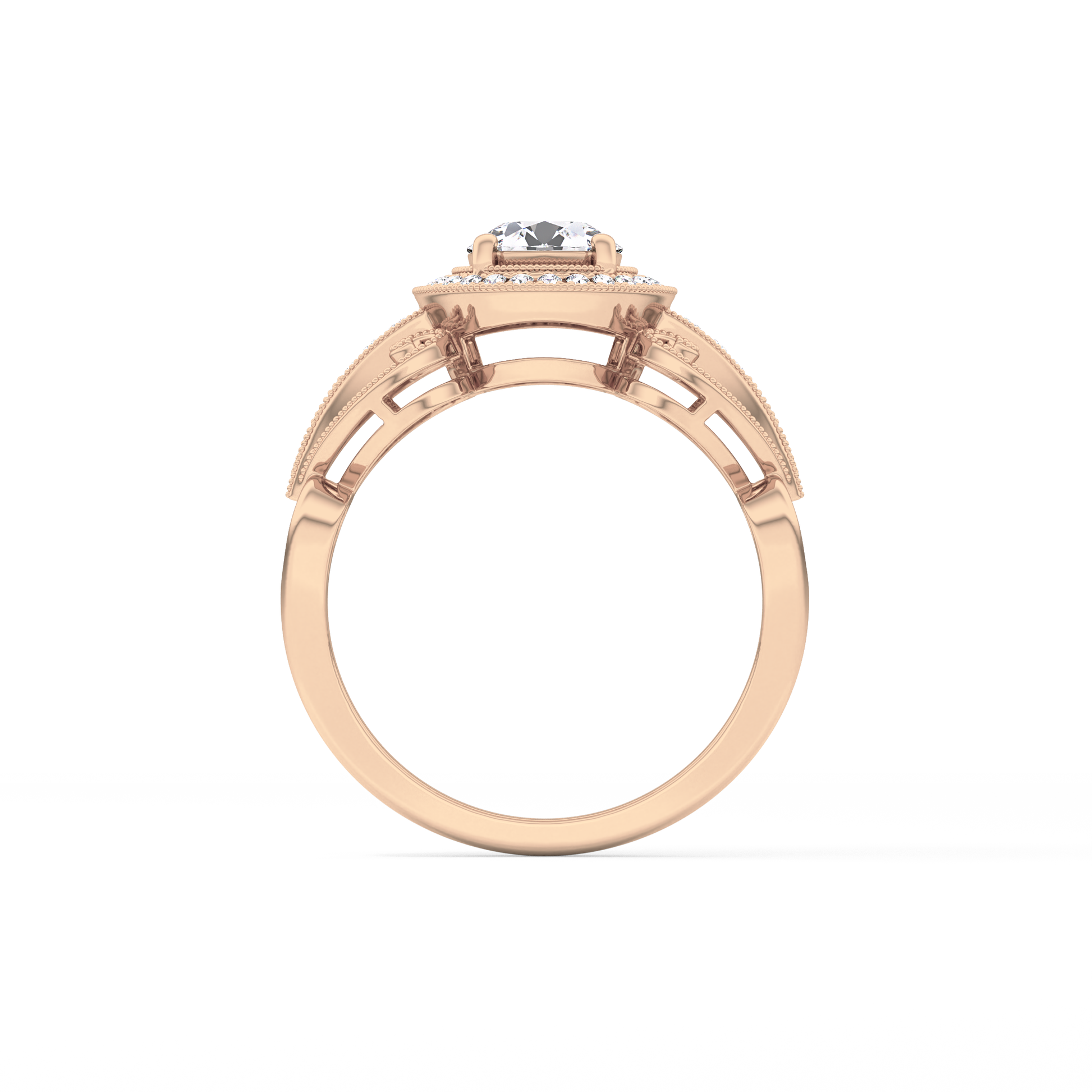 Round Halo & Vintage Art Deco Lab Grown Diamond Engagement Ring