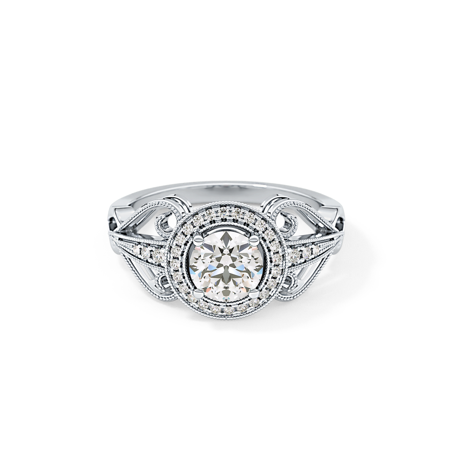 Round Halo & Vintage Art Deco Lab Grown Diamond Engagement Ring