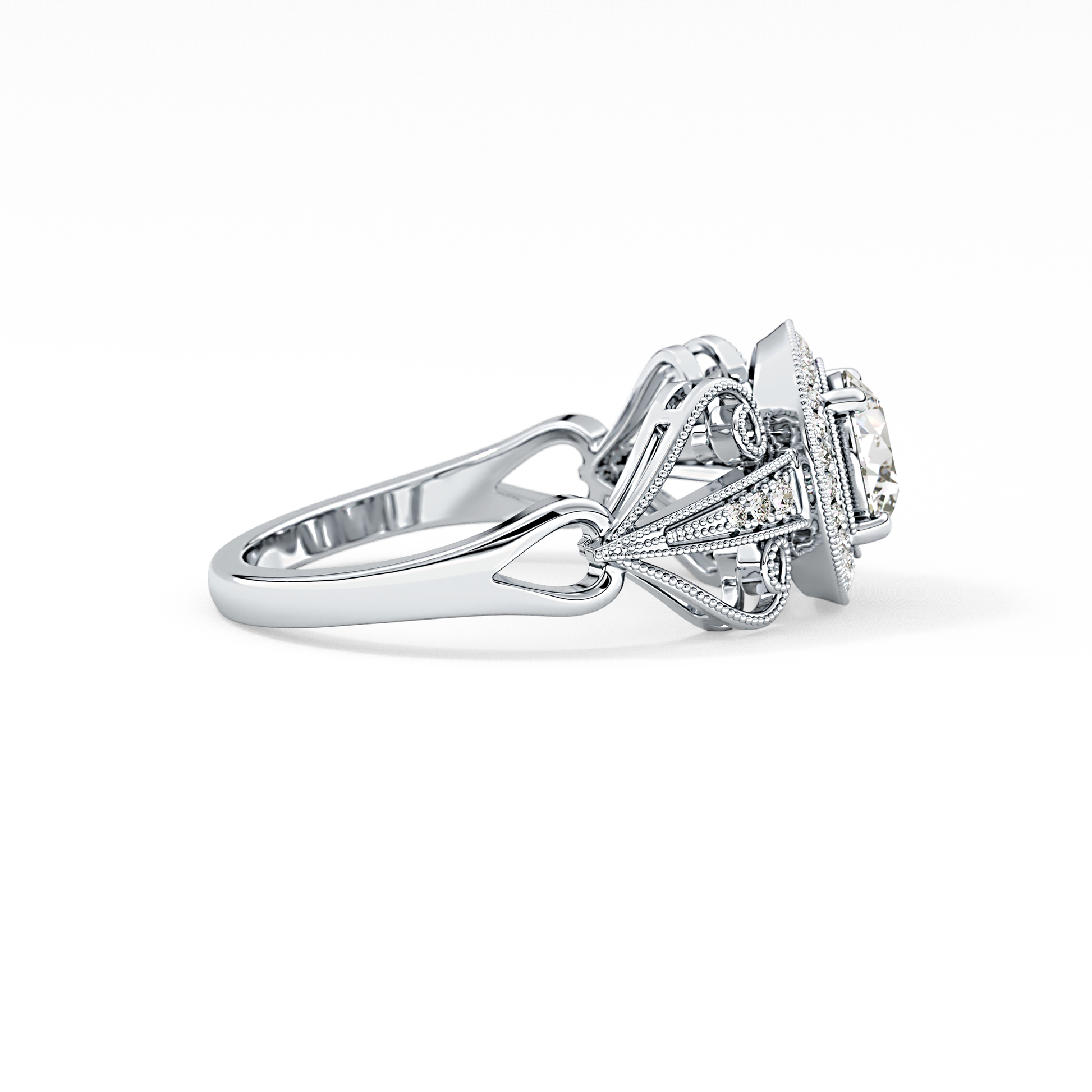 Round Halo & Vintage Art Deco Lab Grown Diamond Engagement Ring