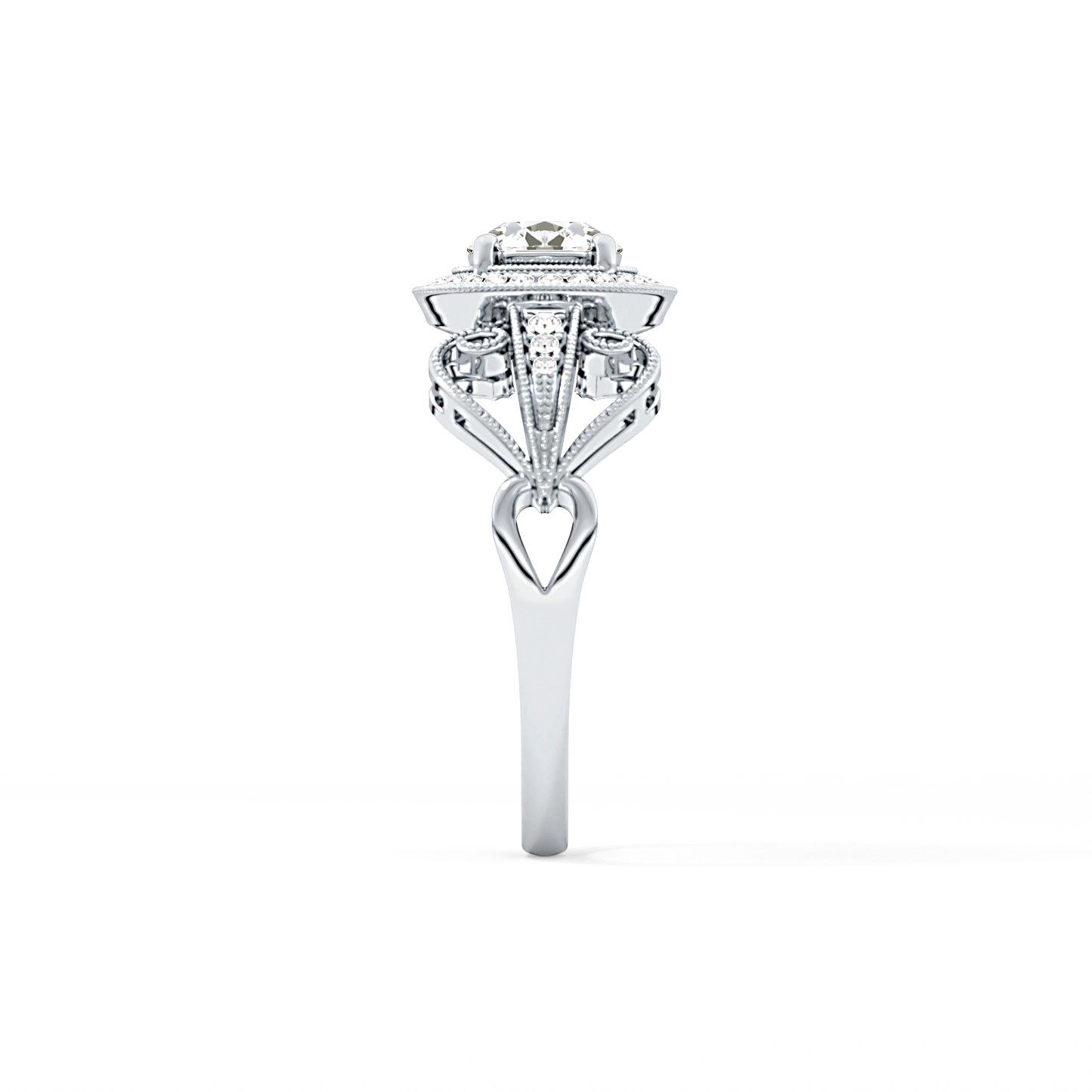 Round Halo & Vintage Art Deco Lab Grown Diamond Engagement Ring