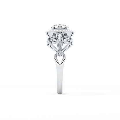 Round Halo & Vintage Art Deco Lab Grown Diamond Engagement Ring
