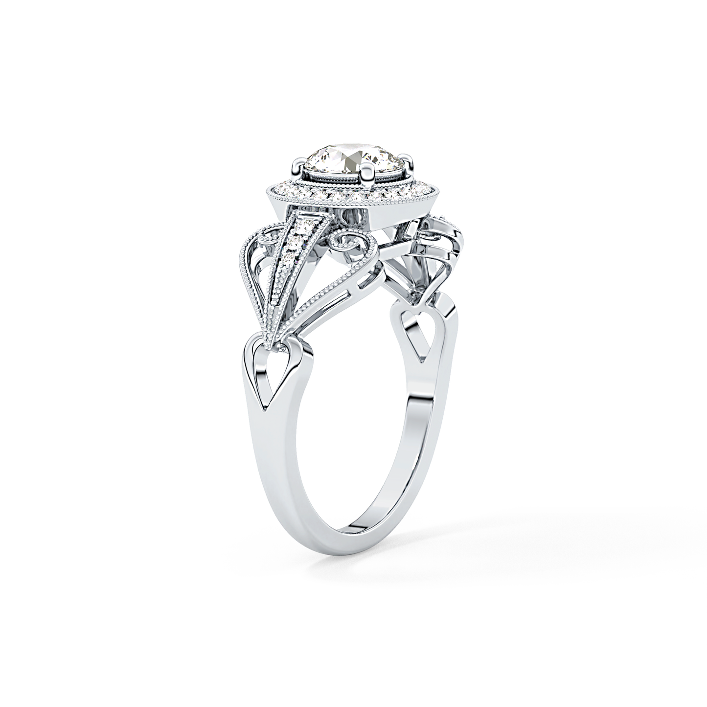 Round Halo & Vintage Art Deco Lab Grown Diamond Engagement Ring