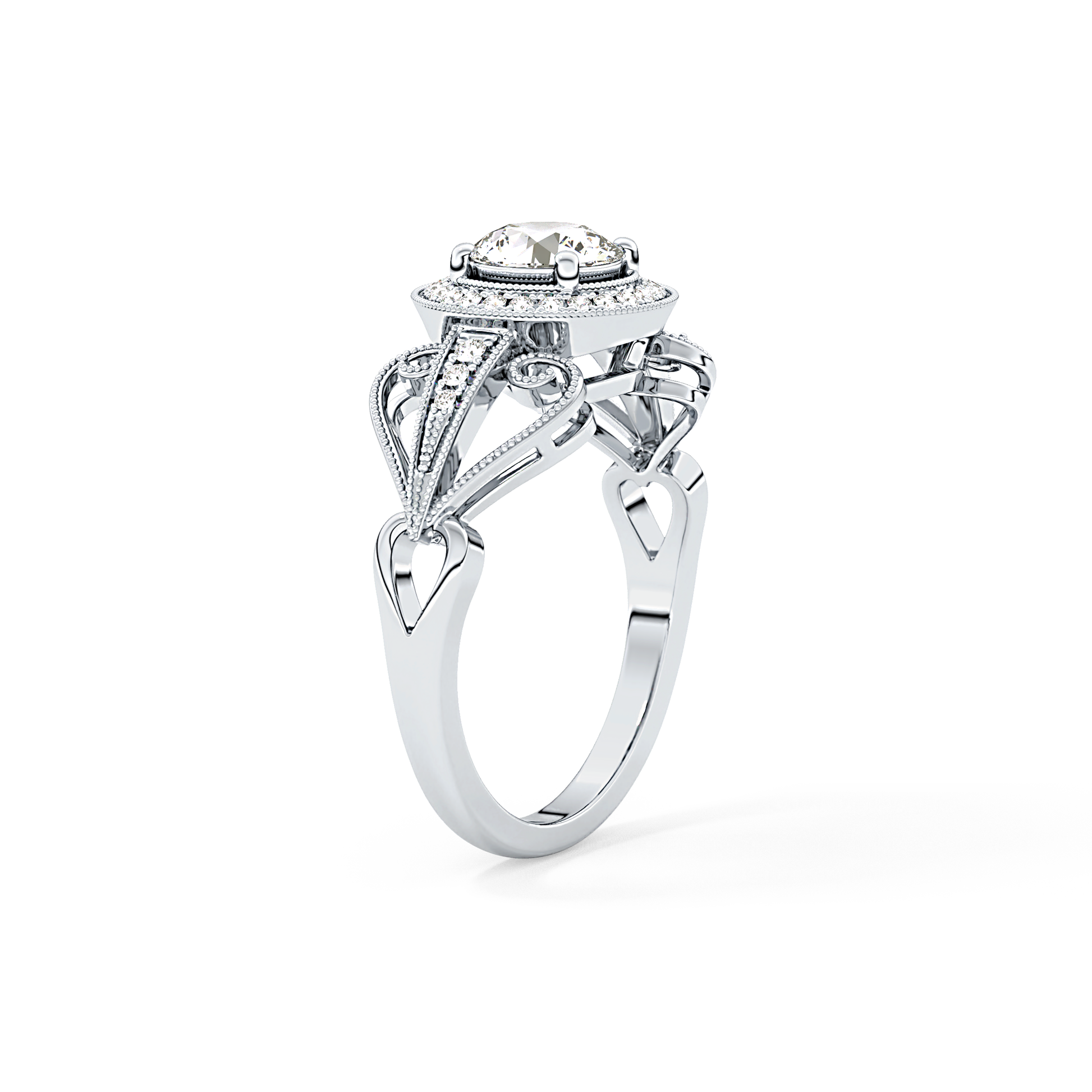 Round Halo & Vintage Art Deco Lab Grown Diamond Engagement Ring