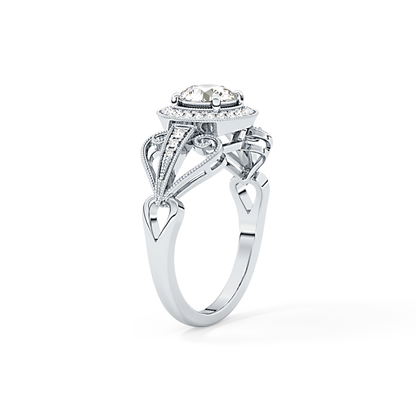 Round Halo & Vintage Art Deco Lab Grown Diamond Engagement Ring