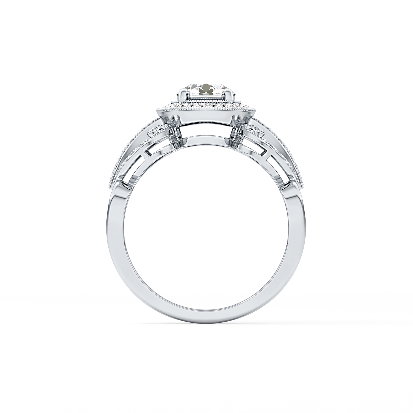 Round Halo & Vintage Art Deco Lab Grown Diamond Engagement Ring