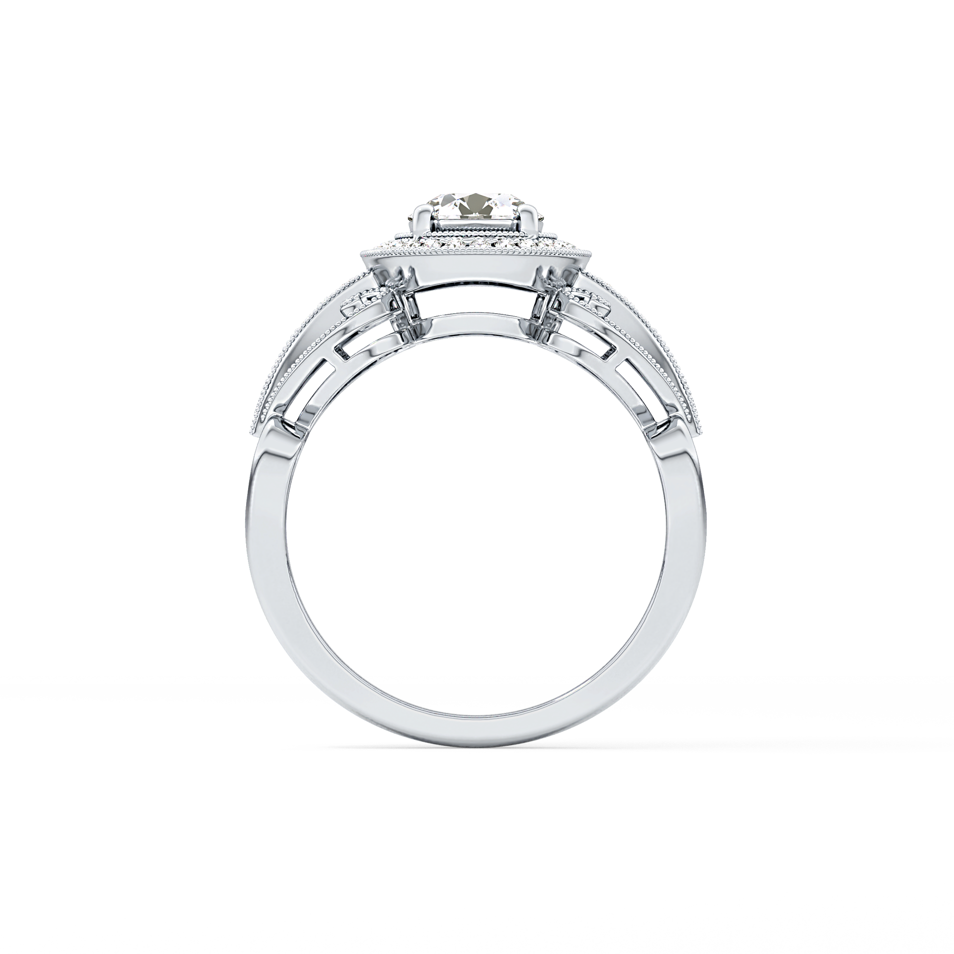 Round Halo & Vintage Art Deco Lab Grown Diamond Engagement Ring