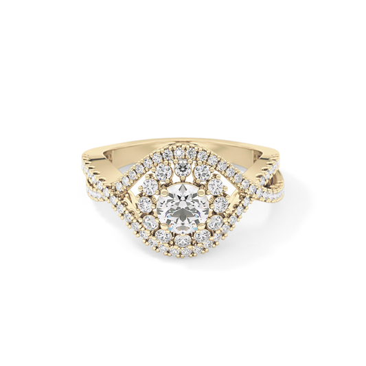 Round Halo & Criss Cross Pave Lab Grown Diamond Engagement Ring