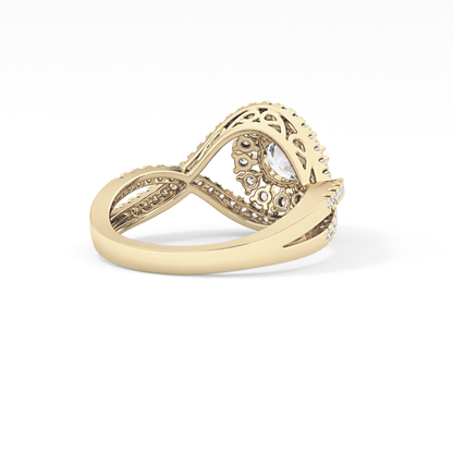 Round Halo & Criss Cross Pave Lab Grown Diamond Engagement Ring