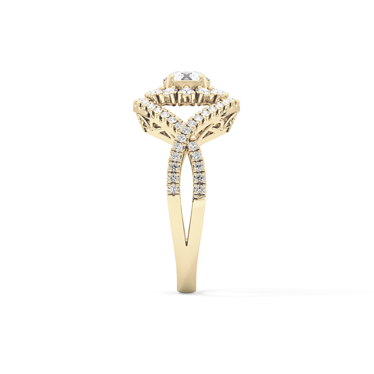 Round Halo & Criss Cross Pave Lab Grown Diamond Engagement Ring