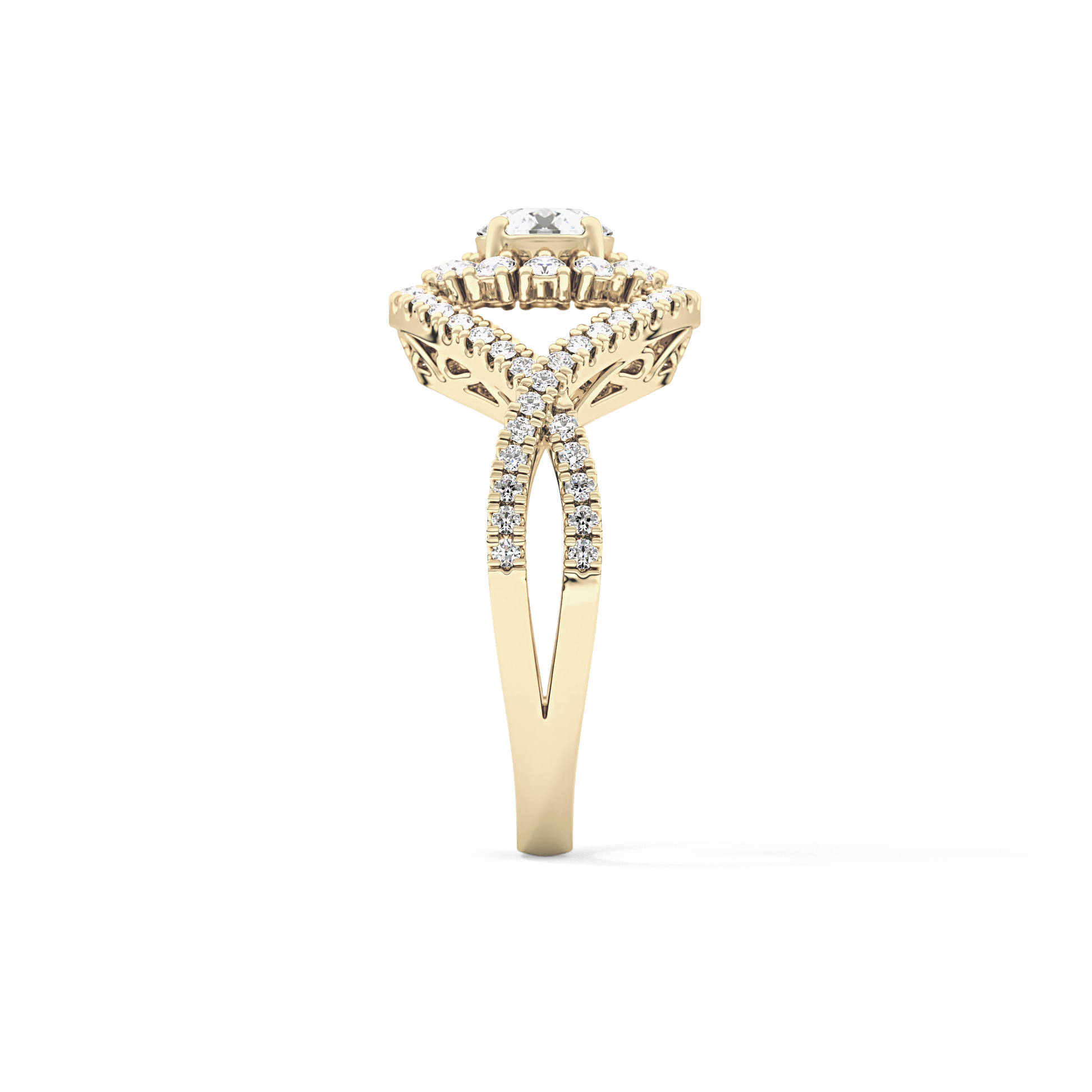 Round Halo & Criss Cross Pave Lab Grown Diamond Engagement Ring