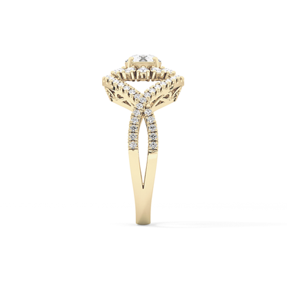 Round Halo & Criss Cross Pave Lab Grown Diamond Engagement Ring