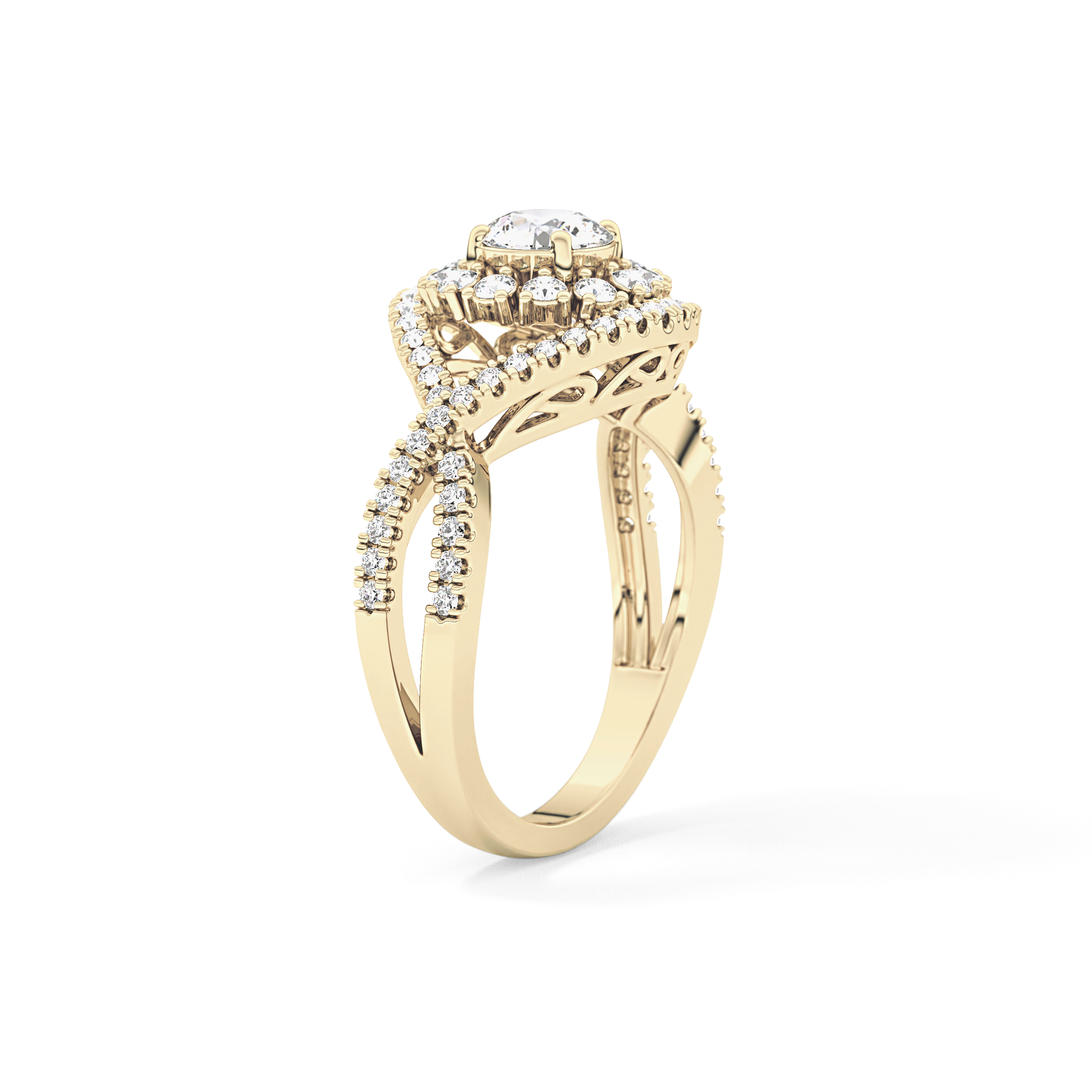 Round Halo & Criss Cross Pave Lab Grown Diamond Engagement Ring