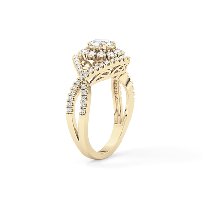 Round Halo & Criss Cross Pave Lab Grown Diamond Engagement Ring