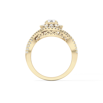 Round Halo & Criss Cross Pave Lab Grown Diamond Engagement Ring