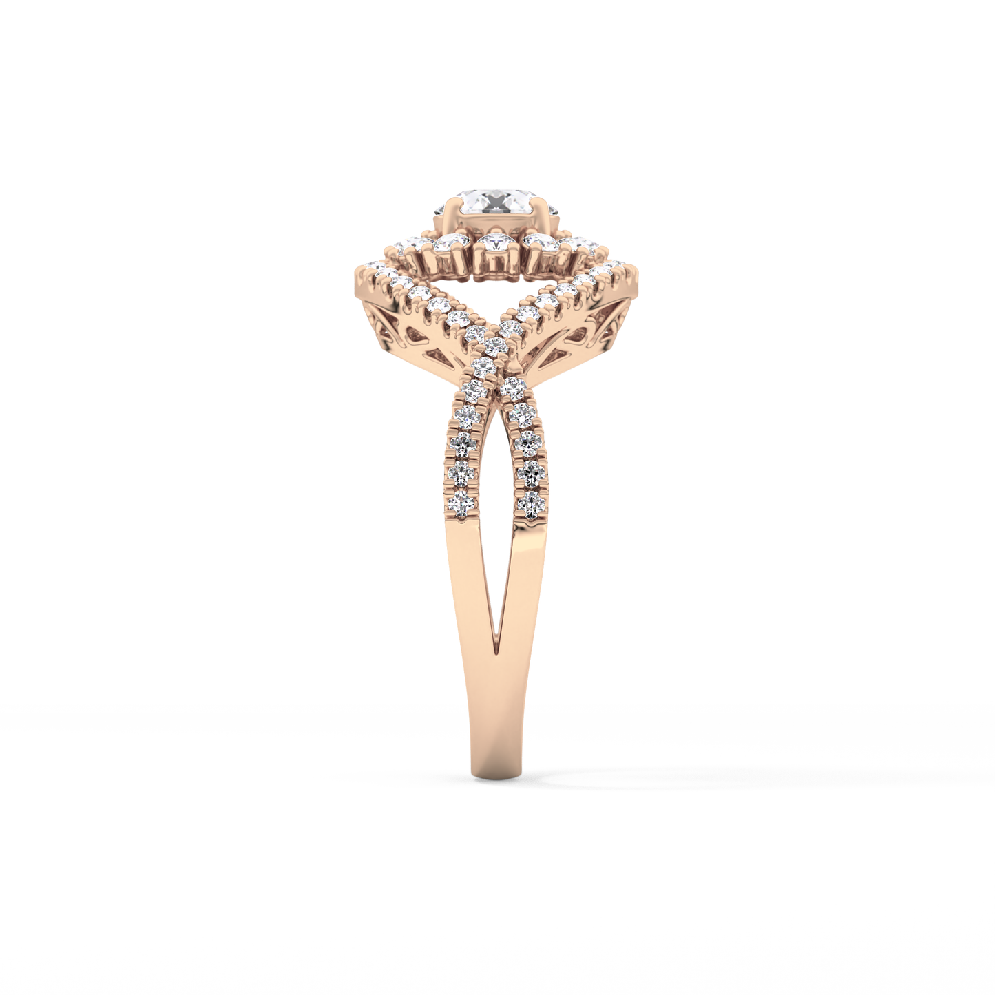 Round Halo & Criss Cross Pave Lab Grown Diamond Engagement Ring