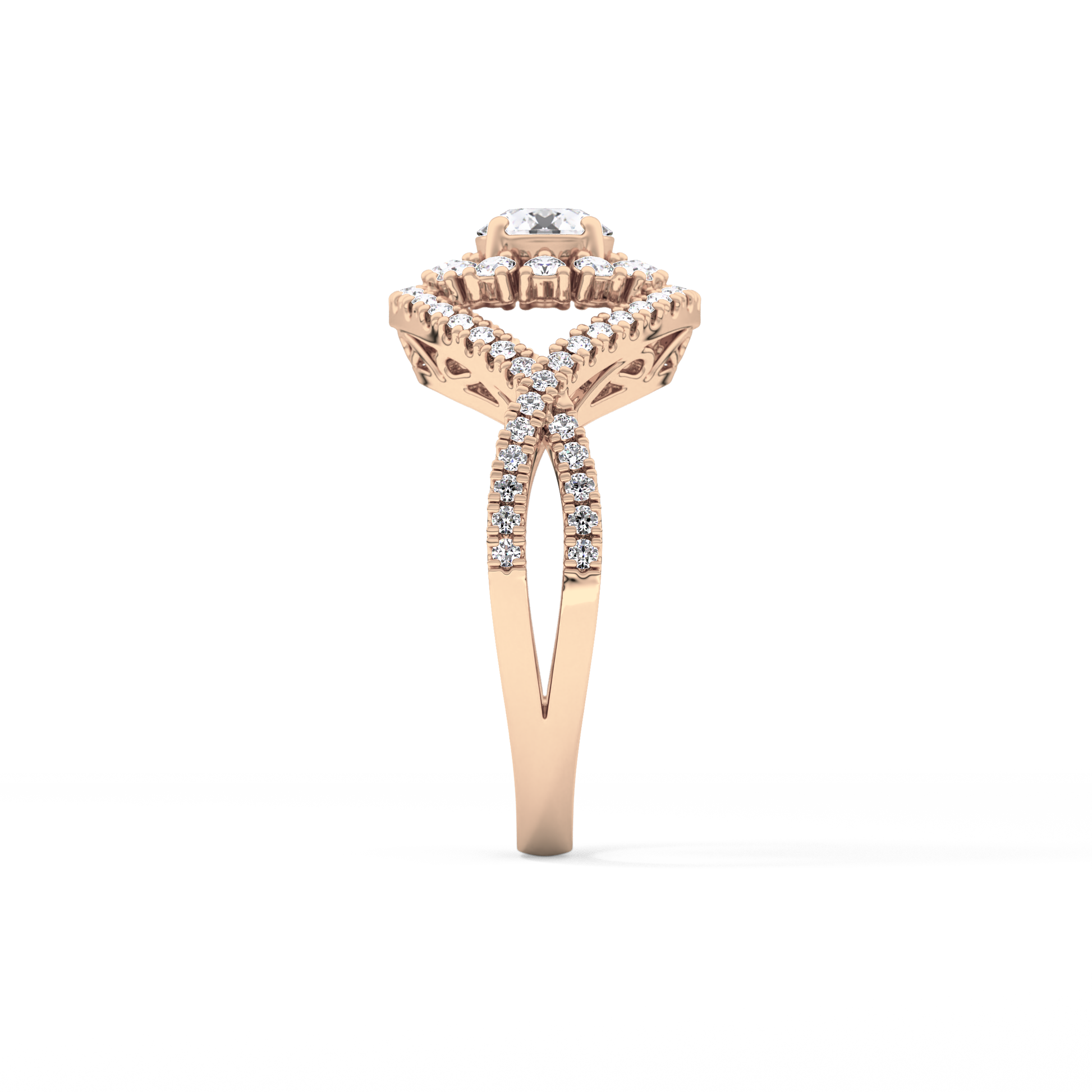 Round Halo & Criss Cross Pave Lab Grown Diamond Engagement Ring