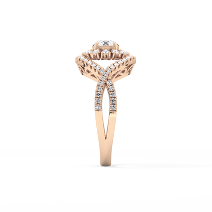 Round Halo & Criss Cross Pave Lab Grown Diamond Engagement Ring