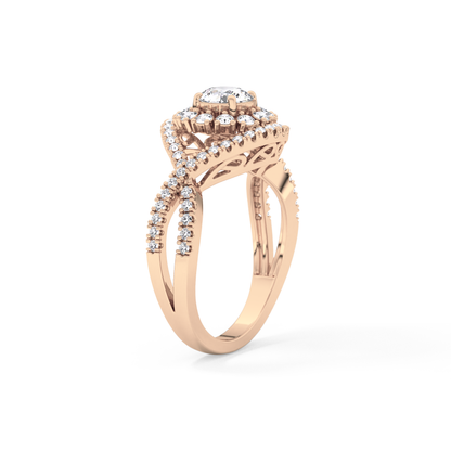 Round Halo & Criss Cross Pave Lab Grown Diamond Engagement Ring
