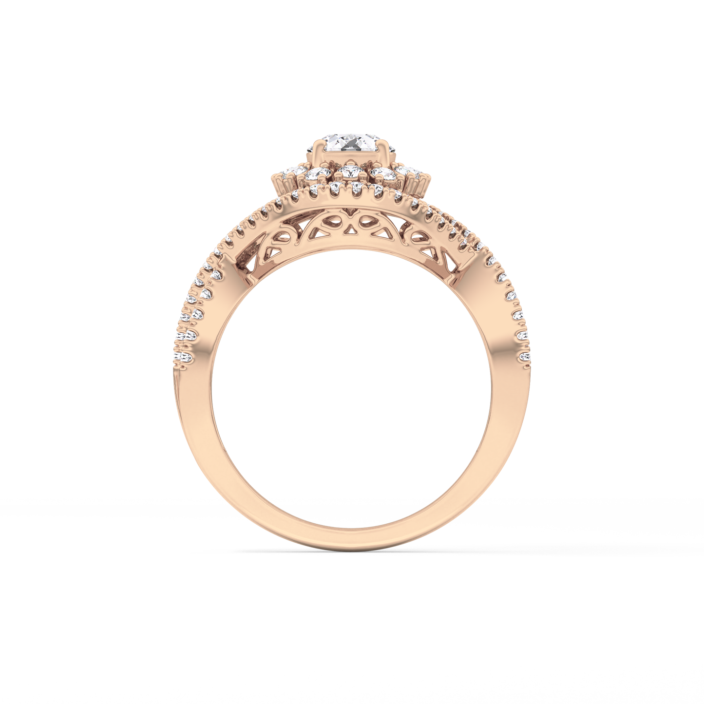 Round Halo & Criss Cross Pave Lab Grown Diamond Engagement Ring