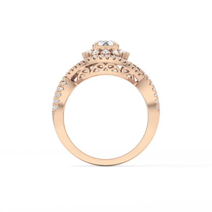 Round Halo & Criss Cross Pave Lab Grown Diamond Engagement Ring