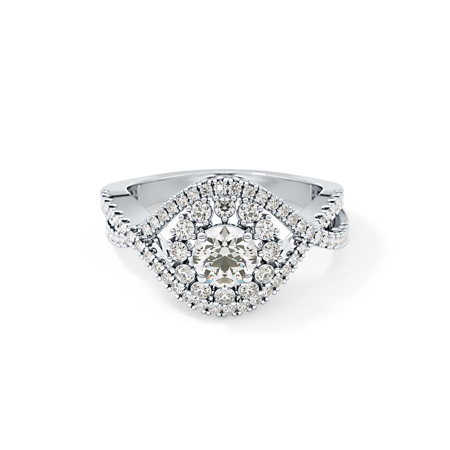 Round Halo & Criss Cross Pave Lab Grown Diamond Engagement Ring