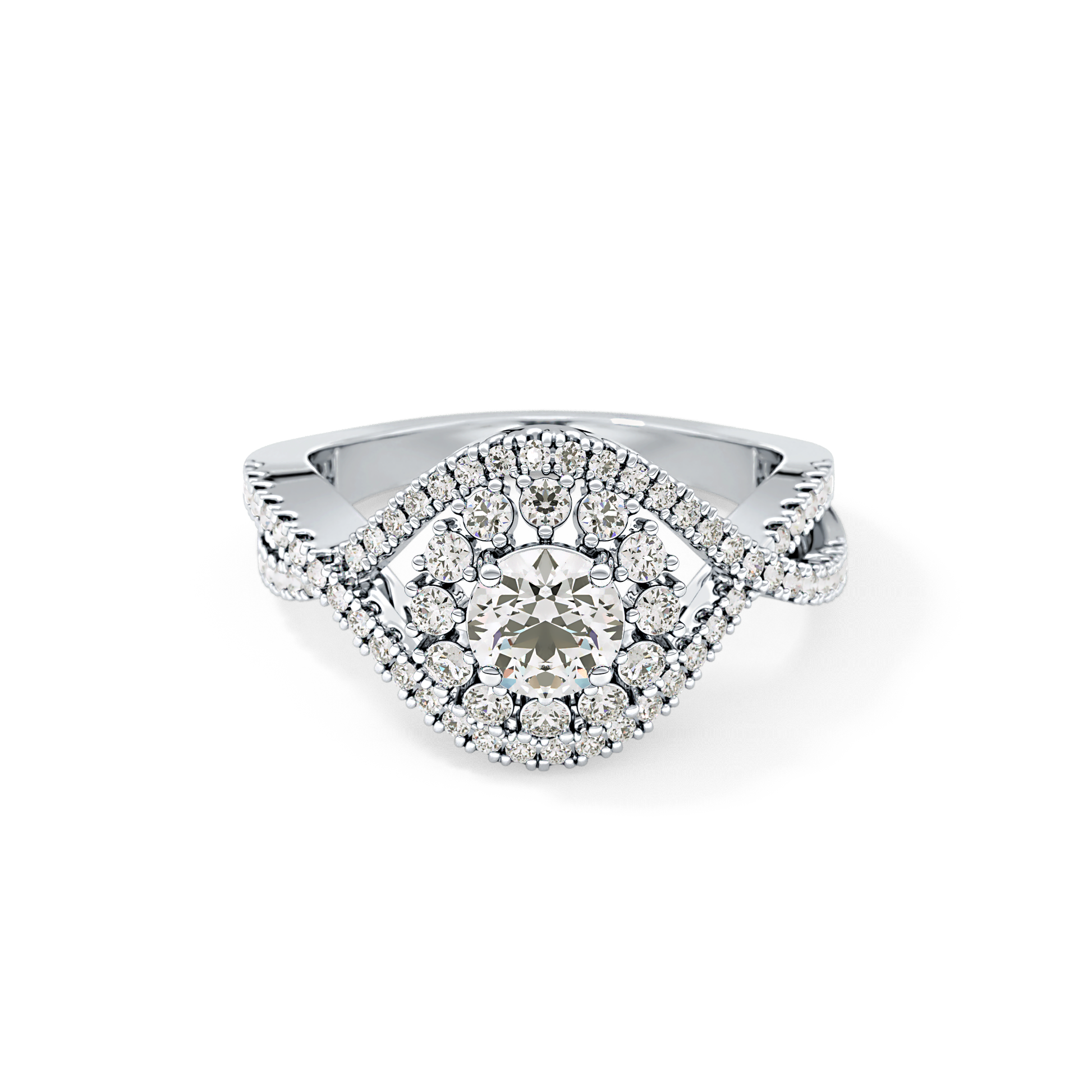 Round Halo & Criss Cross Pave Lab Grown Diamond Engagement Ring