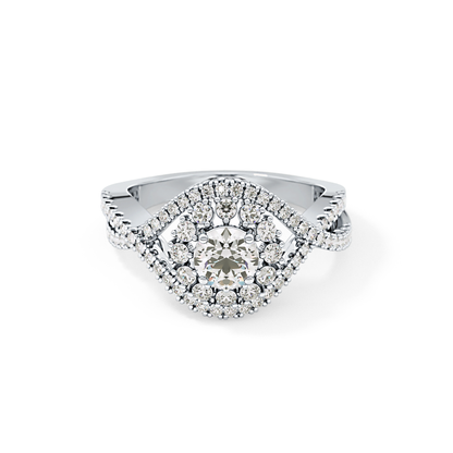 Round Halo & Criss Cross Pave Lab Grown Diamond Engagement Ring