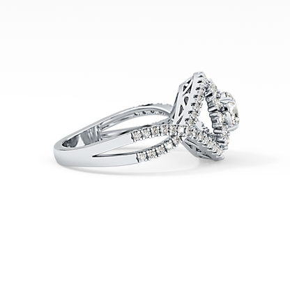 Round Halo & Criss Cross Pave Lab Grown Diamond Engagement Ring