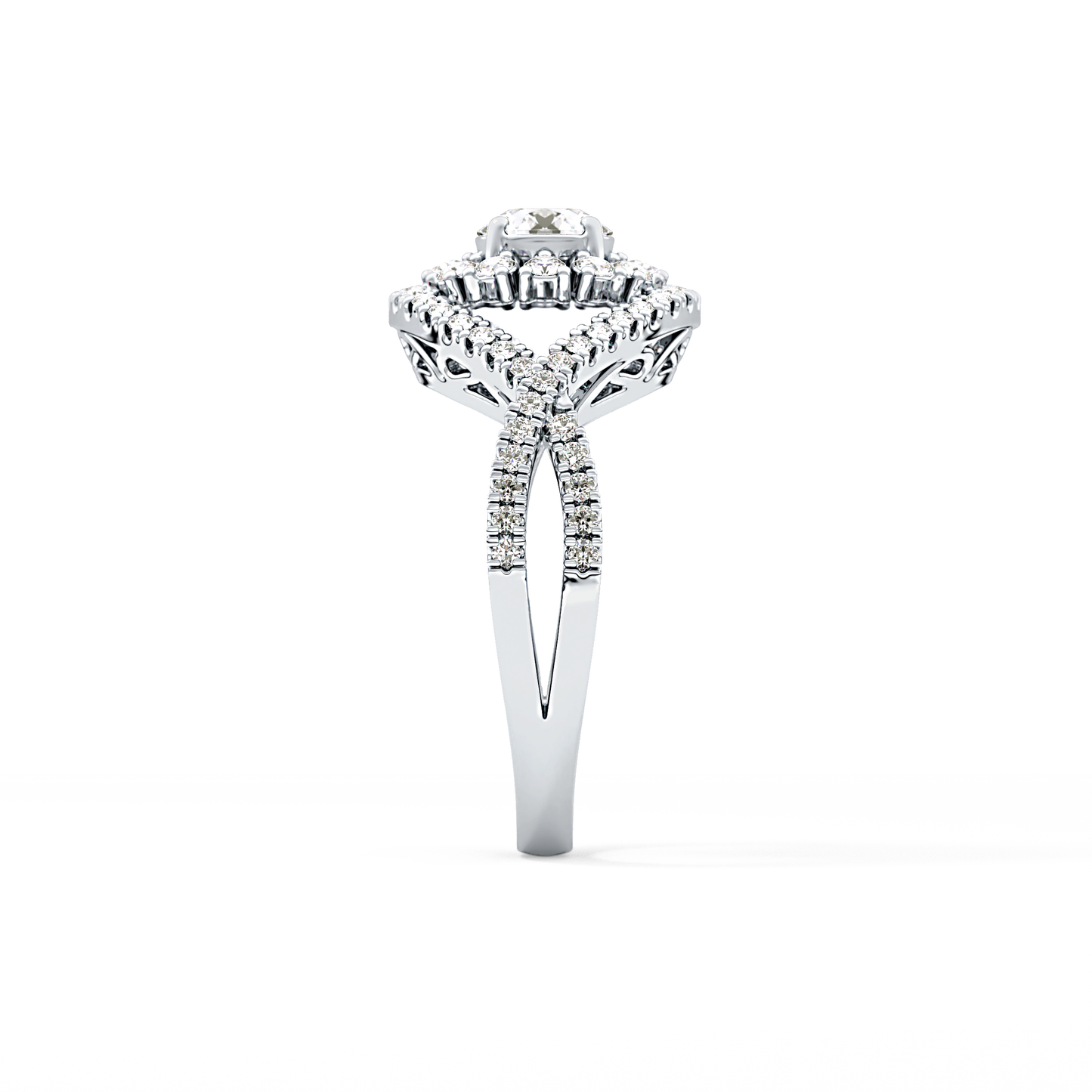Round Halo & Criss Cross Pave Lab Grown Diamond Engagement Ring