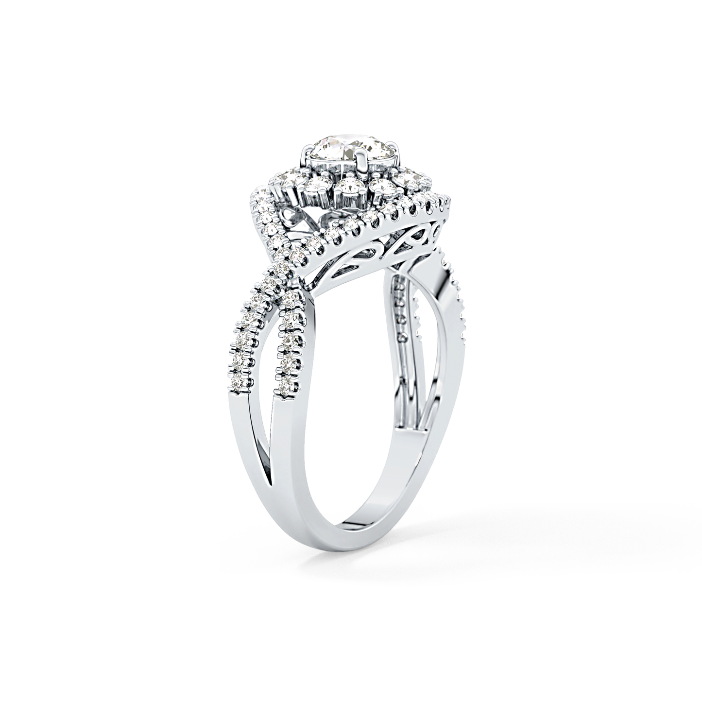 Round Halo & Criss Cross Pave Lab Grown Diamond Engagement Ring