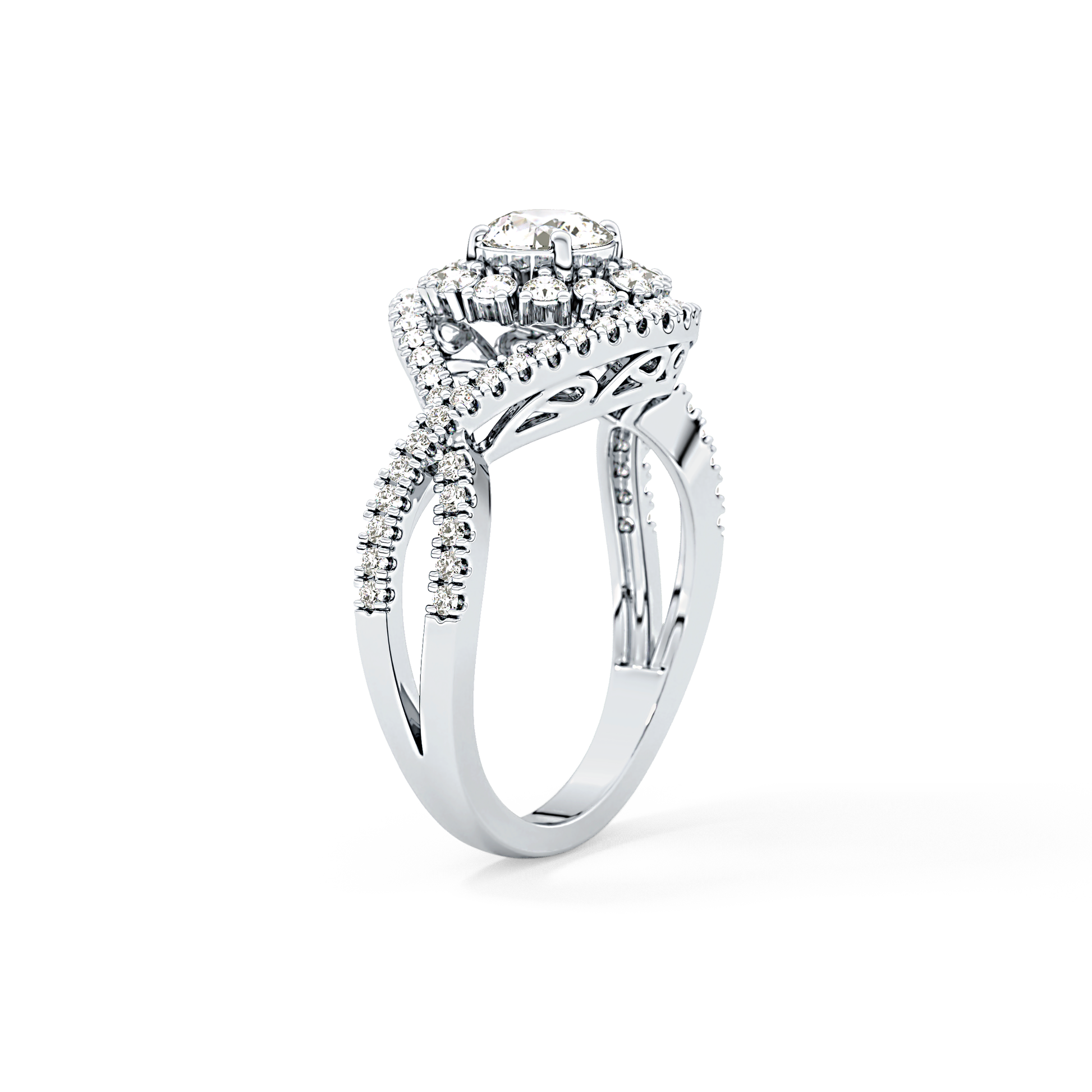 Round Halo & Criss Cross Pave Lab Grown Diamond Engagement Ring