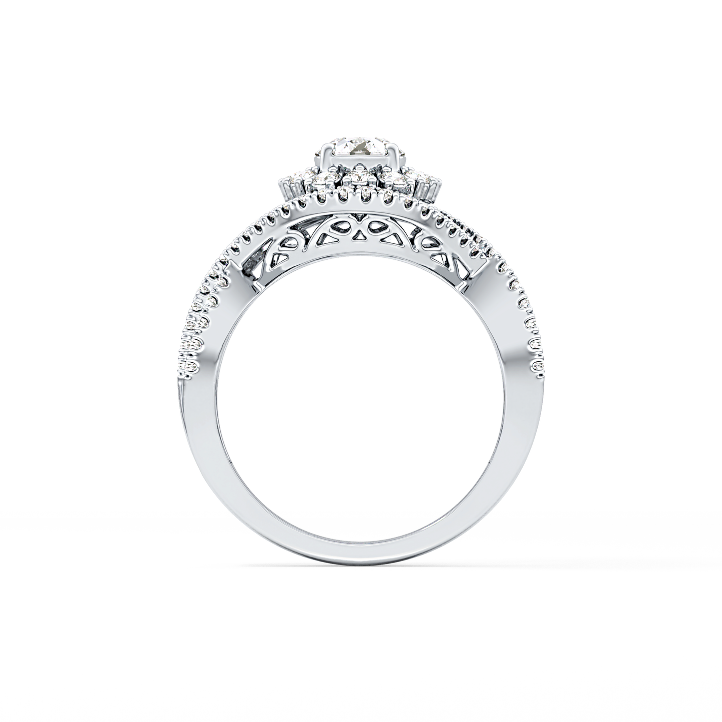 Round Halo & Criss Cross Pave Lab Grown Diamond Engagement Ring