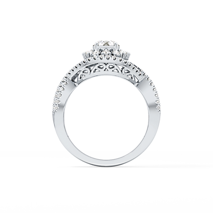 Round Halo & Criss Cross Pave Lab Grown Diamond Engagement Ring