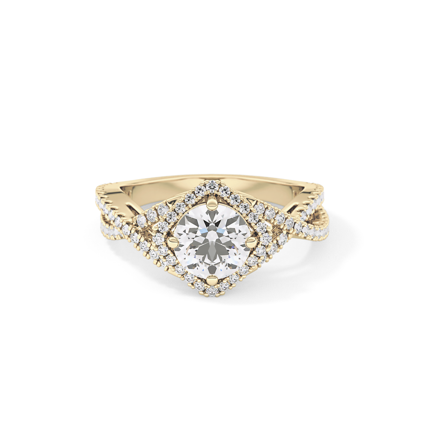 Round Halo Pave Lab Grown Diamond Engagement Ring