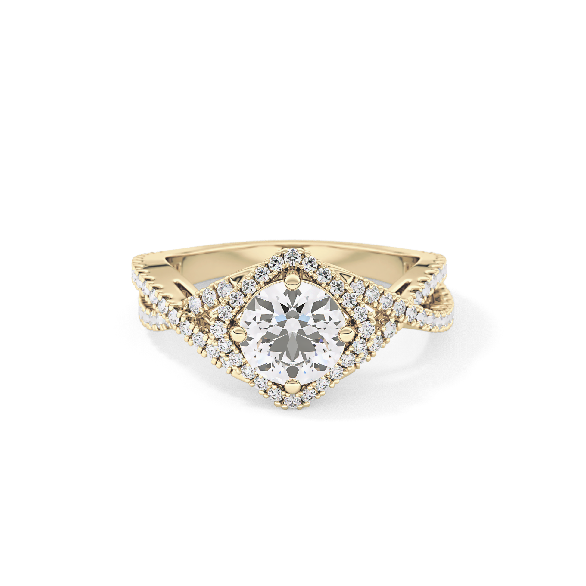 Round Halo Pave Lab Grown Diamond Engagement Ring