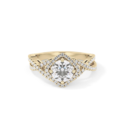 Round Halo Pave Lab Grown Diamond Engagement Ring