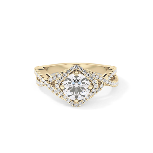 Round Halo Pave Lab Grown Diamond Engagement Ring