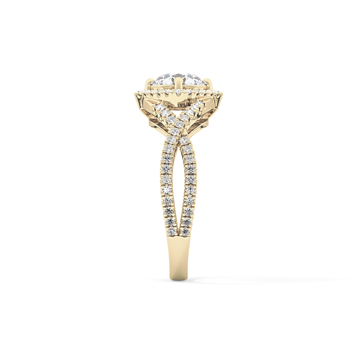Round Halo Pave Lab Grown Diamond Engagement Ring