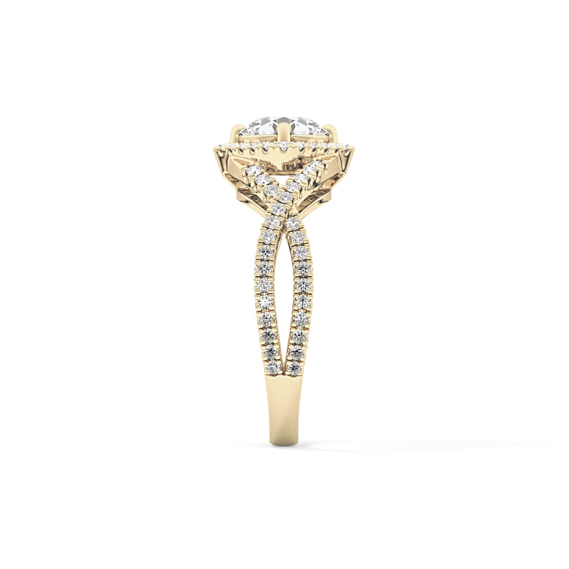 Round Halo Pave Lab Grown Diamond Engagement Ring