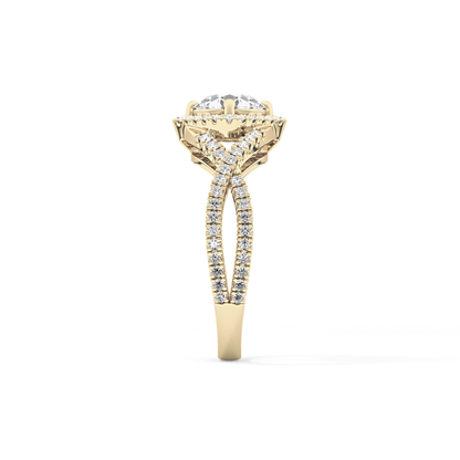 Round Halo Pave Lab Grown Diamond Engagement Ring