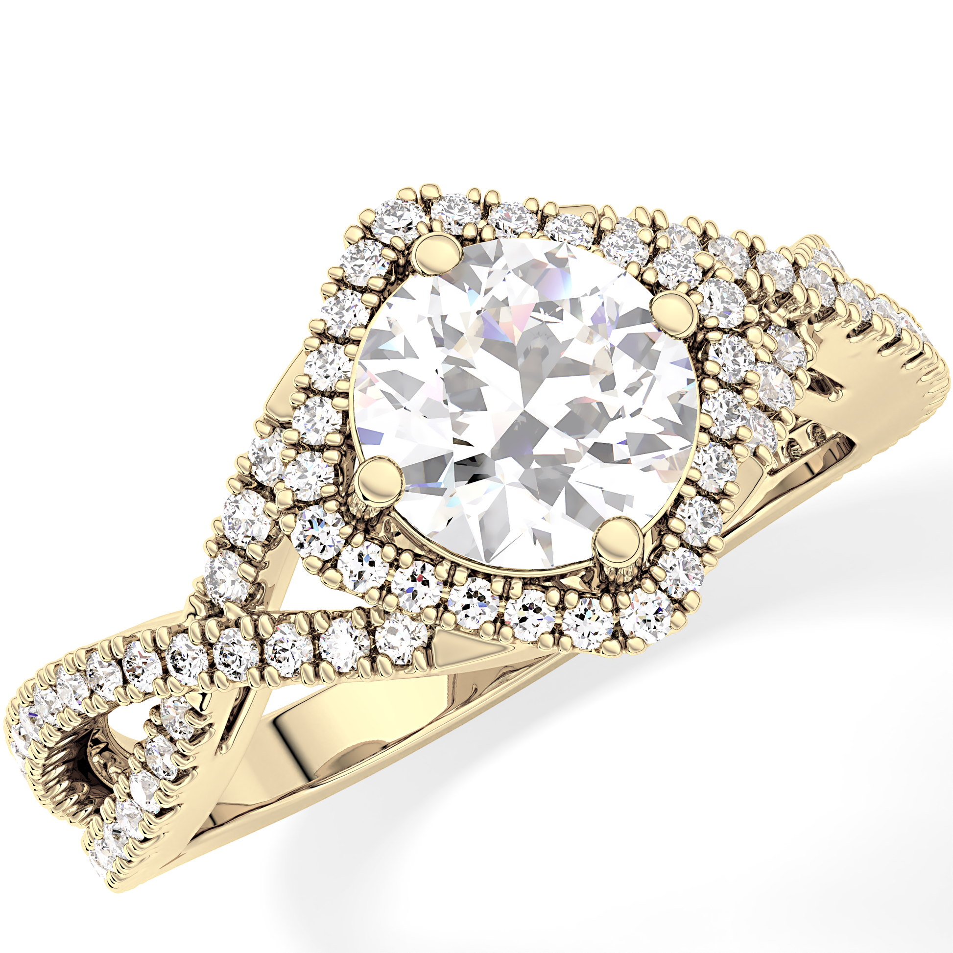 Round Halo Pave Lab Grown Diamond Engagement Ring