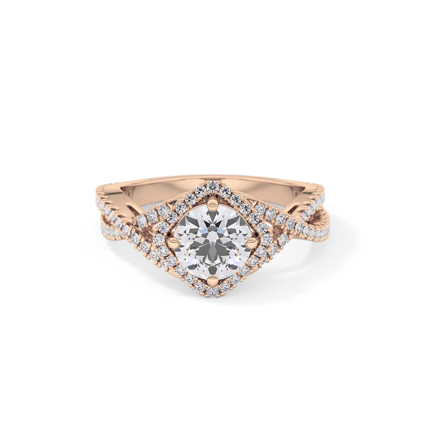 Round Halo Pave Lab Grown Diamond Engagement Ring